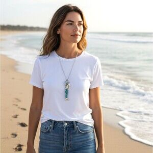 J. Jill Fish Charm Necklace Turquoise Faceted Bead Starfish Silver Blue Ocean